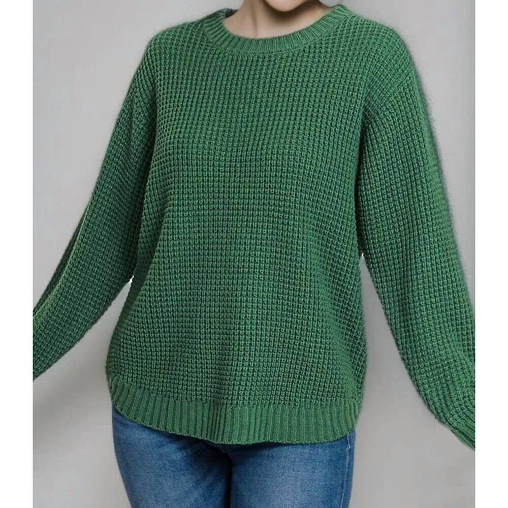 NEW 42POPS high low basic waffle sweater in evergreen